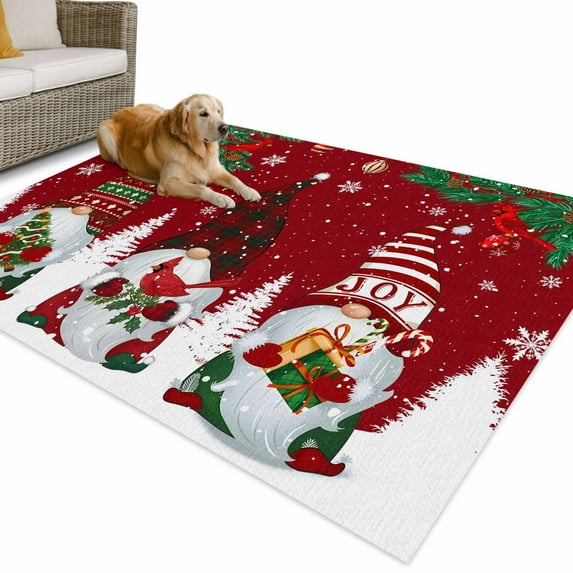 Outdoor Rug 6x9 ft Red Gnomes Christmas Waterproof Outdoor Patio Rug Mat Non Slip Outside Area Rugs Carpet for RV,Camping,Porch,Deck,Pool,Balconybackyard,Winter Cardinal Snowflake Pine Tree