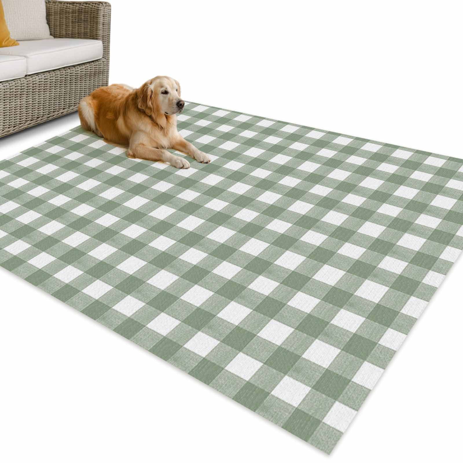 Outdoor Rug 6x9 ft Rustic Checkered Plaid Waterproof Outdoor Patio Rug Mat Non Slip Outside Area Rugs Carpet for RV,Camping,Porch,Deck,Pool,Balconybackyard,Sage Green