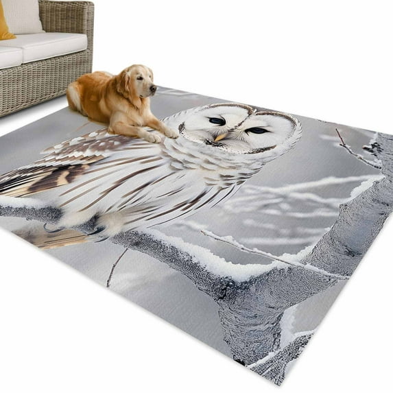 Outdoor Rug 6x9 ft Snowy Owl Waterproof Outdoor Patio Rug Mat Non Slip Outside Area Rugs Carpet for RV,Camping,Porch,Deck,Pool,Balconybackyard,Winter Owl on Tree Branch