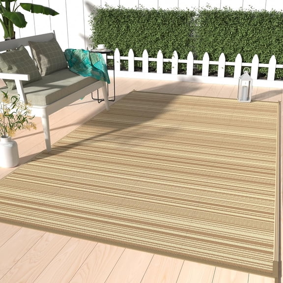 Outdoor Rug 6x9 ft Waterproof, Reversible Plastic Straw Patio Rug for RV Camping Mat, Deck, Backyard Balcony Mat - Lightweight & Easy to Clean, CoffeeBeige