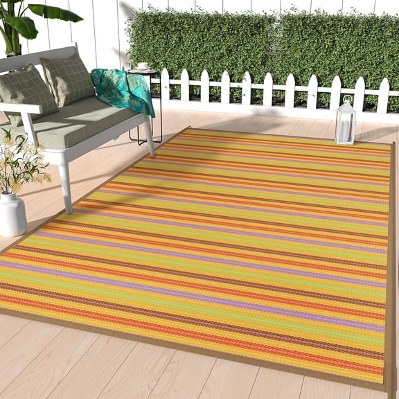 Outdoor Rug 6x9 ft Waterproof, Reversible Plastic Straw Patio Rug for RV Camping Mat, Deck, Backyard Balcony Mat - Lightweight & Easy to Clean, Rainbow