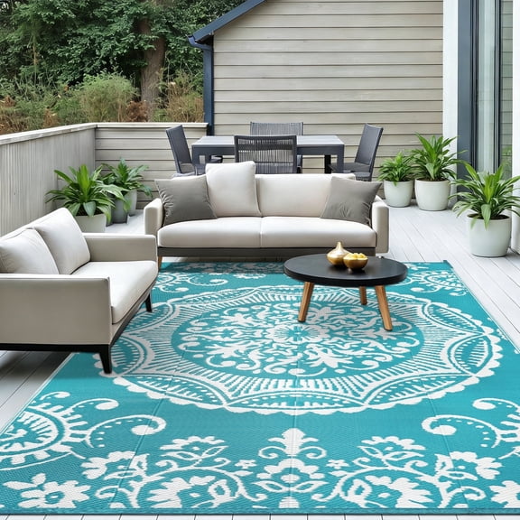 ORGOWEL Outdoor Rug Boho Floral Plastic Straw Waterproof Reversible Foldable Large Carpet 8×10ft for Patio Balcony Pool Backyard Camping Picnic