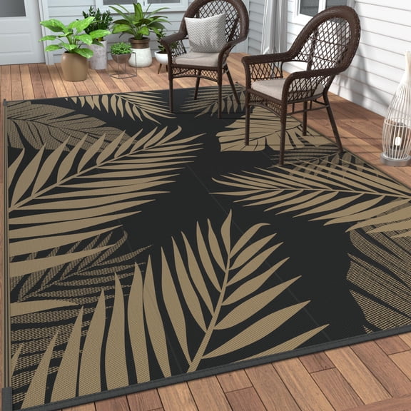 Outdoor Rug 8' X 16' Waterproof For Patios Clearance Reversible Plastic Straw Camping Carpet Large Area Rugs Mats Rv Camper Deck Balcony Porch Beach Picnic Black&brown