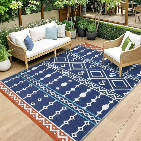 Outdoor Rug, 8x10FT/9x12 FT/9x18 FT Reversible Plastic Camping Rugs, Large Waterproof Floor Mat and Rug for Outdoors, Outside Carpet for Rv, Deck, Camper, Picnic