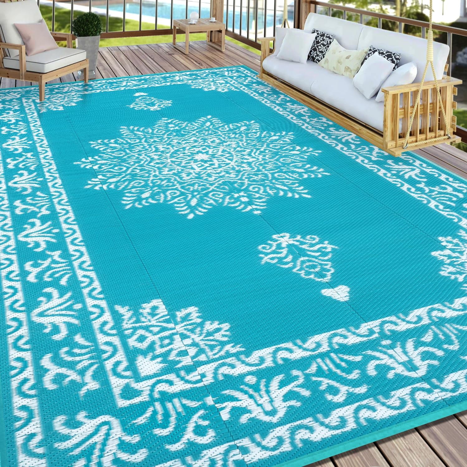 Outdoor Rug 9x12 Ft, Waterproof Plastic Straw Patio Rug, Reversible ...