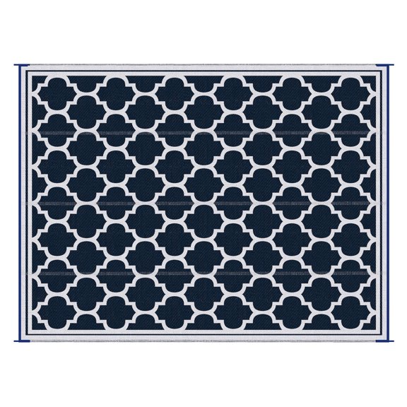 Outdoor Rug 9x12 Waterproof, Reversible Straw Rug for Camping, Patio, RV - Portable Plastic Floor Mat - Beach Picnic Rug, Blue & White