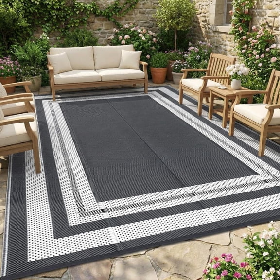 Outdoor Rug 9x18 Outdoor Patio Rug Reversible Plastic Straw Rugs Waterproof Foldable Mat Easy Clean Lightweight Carpet for Backyard Camping Porch RV Beach Balcony Deck Picnic Panel Grey Brown