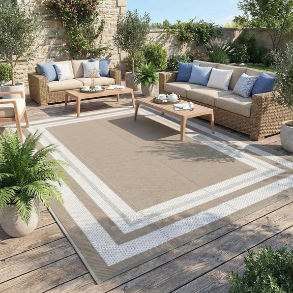 Outdoor Rug 9x18 Outdoor Patio Rug Reversible Plastic Straw Rugs Waterproof Foldable Mat Easy Clean Lightweight Carpet for Backyard Camping Porch RV Beach Balcony Deck Picnic Panel Grey Brown