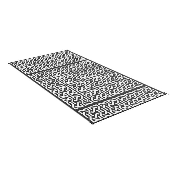 Outdoor Rug 9x18 Reversible RV Camping Mat - Black & White Chain Pattern with Carry Bag - Patio Deck Rug Waterproof Quick Dry