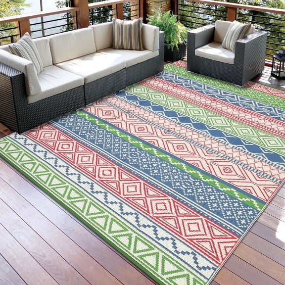 Outdoor Rug 9x18 Waterproo Large Outdoor Camping Rug Reversible Rv Patio Mats Black Gray Outdoor Plastic Straw Outdoor Rugs Clean Easily Large Patio Mat for RV, Deck, Camping,Red/Green/Blue