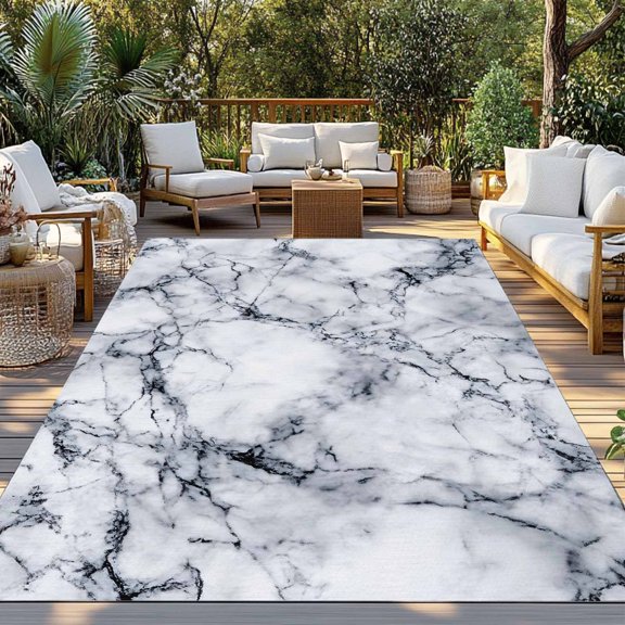 Outdoor Rug, Abstract Marble Stone Texture Indoor Area Rug Outdoor Carpet RV Camping Rugs 3x5ft Natural Crack Gray Rock Outside Mat for Patio Picnic Porch Deck Balcony Backyard