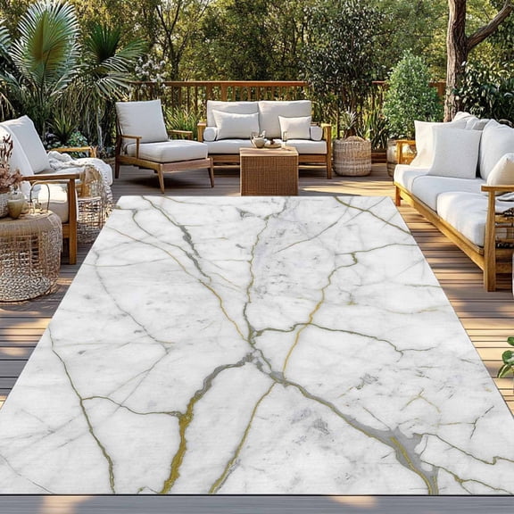 Outdoor Rug, Abstract Marble Texture Indoor Area Rug Outdoor Carpet RV Camping Rugs 3x5ft Gray Stone with Stripes Outside Mat for Patio Picnic Porch Deck Balcony Backyard