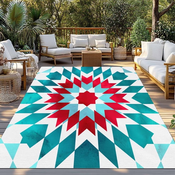 Outdoor Rug, Abstract Minimalist Boho Terracotta Indoor Area Rug Outdoor Carpet RV Camping Rugs 3x5ft Aesthetic Vintage Outside Mat for Patio Picnic Porch Deck Balcony Backyard