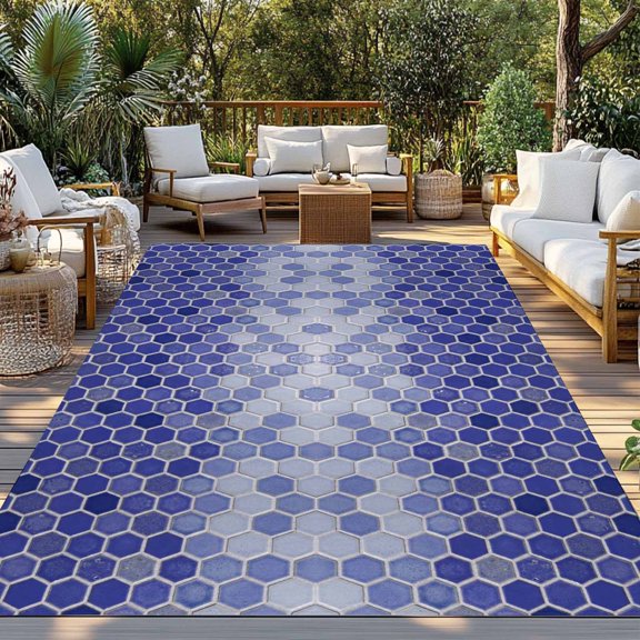 Outdoor Rug, Abstract Purple Hexagon Lattice Indoor Area Rug Outdoor Carpet RV Camping Rugs 3x5ft Geometric Honeycomb Grid Outside Mat for Patio Picnic Porch Deck Balcony Backyard