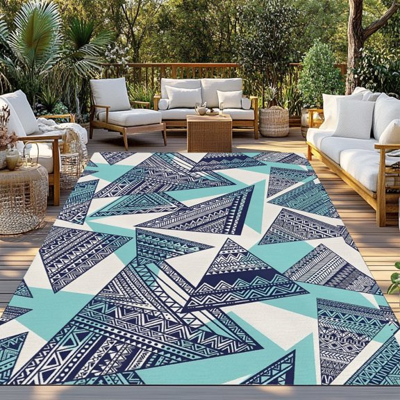 Outdoor Rug, Abstract Tribal Triangle Pattern Indoor Area Rug Outdoor Carpet RV Camping Rugs 3x5ft Rustic Geometric Art Outside Mat for Patio Picnic Porch Deck Balcony Backyard