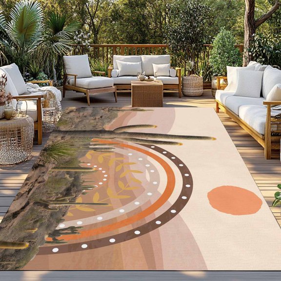 Outdoor Rug, Abstracts Vintage Cacti Deserts Indoor Area Rug Outdoor Carpet RV Camping Rugs 3x5ft Bohemian Plants Outside Mat for Patio Picnic Porch Deck Balcony Backyard