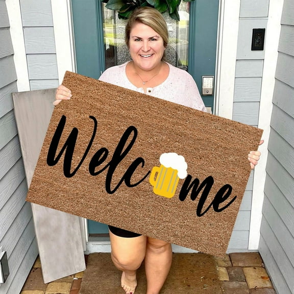 Outdoor Rug Beer Welcome Sign Funny Cute Doormat Door Mat Friends New Home Decorations For Decor Bathroom Rugs Bedroom Yellow