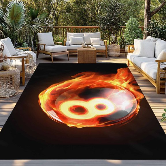 Outdoor Rug, Billiards Flame Black Eight Indoor Area Rug Outdoor Carpet RV Camping Rugs 3x5ft Abstract Sport Ball Outside Mat for Patio Picnic Porch Deck Balcony Backyard