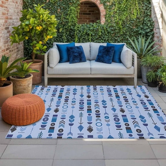 Outdoor Rug, Blue Aztec Tribal Arrows Indoor Area Rug Outdoor Carpet RV Camping Rugs 4x6ft Southwestern Geometric Art Outside Mat for Patio Picnic Porch Deck Balcony Backyard