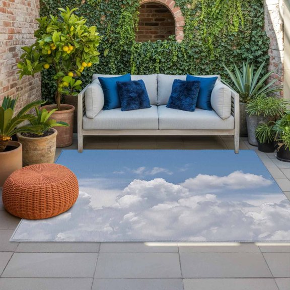 Outdoor Rug, Blue Sky White Clouds Indoor Area Rug Outdoor Carpet RV Camping Rugs 4x6ft Sunny Gradient Back Outside Mat for Patio Picnic Porch Deck Balcony Backyard