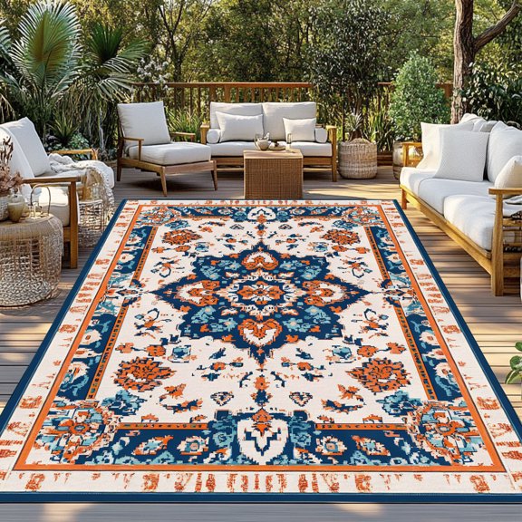 Outdoor Rug, Bohemia Tribal Western Pattern Indoor Area Rug Outdoor Carpet RV Camping Rugs 3x5ft Retro Native Aesthetic Outside Mat for Patio Picnic Porch Deck Balcony Backyard