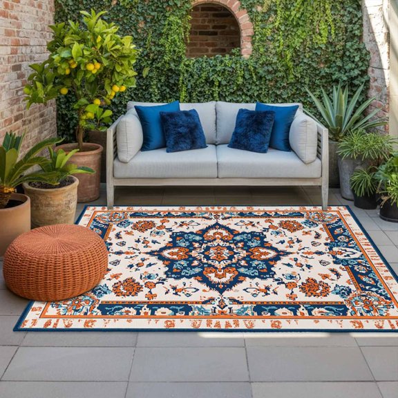Outdoor Rug, Bohemia Tribal Western Pattern Indoor Area Rug Outdoor Carpet RV Camping Rugs 4x6ft Retro Native Aesthetic Outside Mat for Patio Picnic Porch Deck Balcony Backyard
