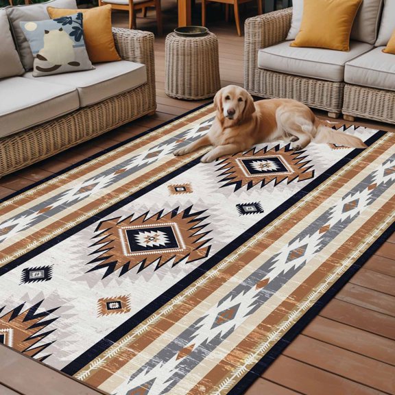 Outdoor Rug, Bohemian Aztec Ethnic Wind Geometric Indoor Area Rug Outdoor Carpet RV Camping Rugs 6x9ft Country Farmhouse Outside Mat for Patio Picnic Porch Deck Balcony Backyard