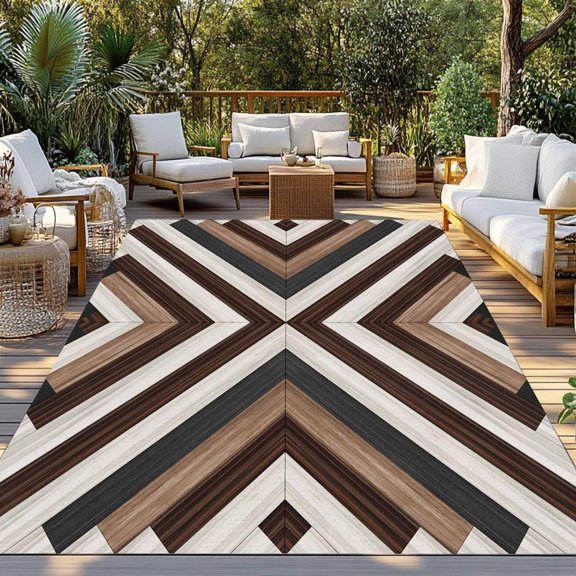Outdoor Rug, Bohemian Brown Beige Aztec Texture Indoor Area Rug Outdoor Carpet RV Camping Rugs 3x5ft Western Native Tribal Outside Mat for Patio Picnic Porch Deck Balcony Backyard