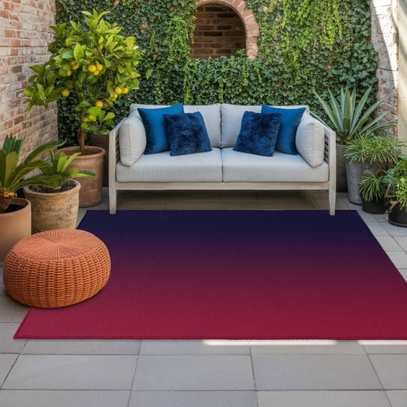 Outdoor Rug, Burgundy Red Gradient Ombre Indoor Area Rug Outdoor Carpet RV Camping Rugs 4x6ft Dark Maroon Shadow Outside Mat for Patio Picnic Porch Deck Balcony Backyard