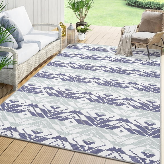 Outdoor Rug Carpet, 5x8 Ft Non Slip Washable Rug, Rustic Large Floor Mat, Modern Area Rug for Backyard Garden Picnic Beach Living Room Blue