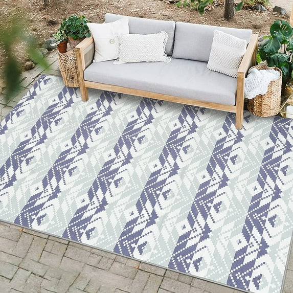 Outdoor Rug Carpet, 9x12 Ft Non Slip Washable Rug, Rustic Large Floor Mat, Modern Area Rug for Backyard Garden Picnic Beach Living Room Blue