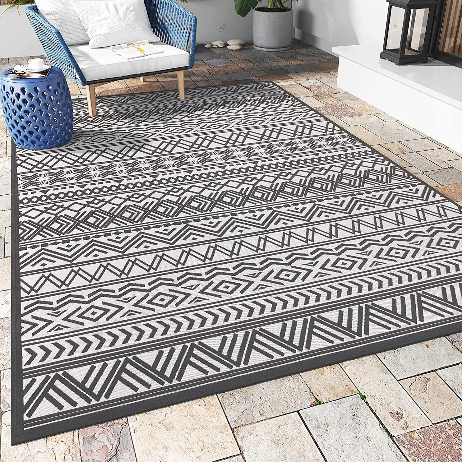 Outdoor Rug Carpet 9x12 ft, Flatweave Textured Outdoor Patio Rug Non ...