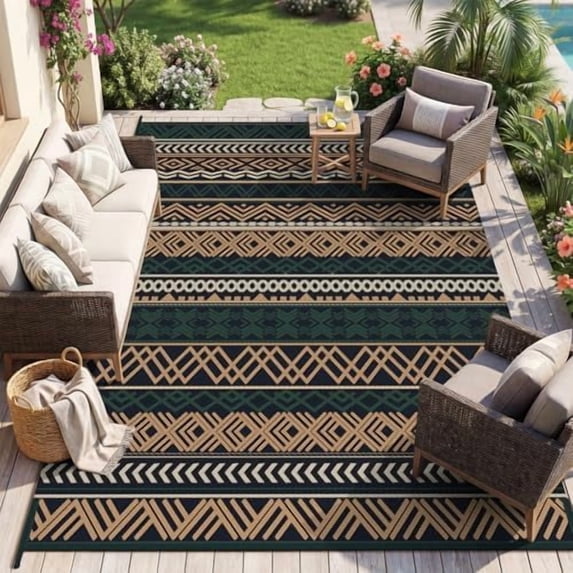 Outdoor Rug Carpet Waterproof-Patio Rug Mat 5x8 Reversible RV Outdoor Camping Rugs Picnic Beach Mats Plastic Straw Outside Rugs for Balcony Porch Pool Deck Boho Patio Decor