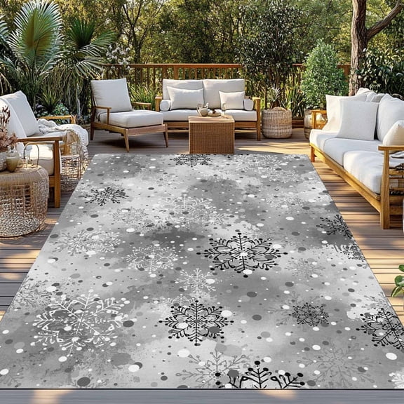Outdoor Rug, Christmas Black White Snowflake Indoor Area Rug Outdoor Carpet RV Camping Rugs 3x5ft Winter Snow Scene Ombre Outside Mat for Patio Picnic Porch Deck Balcony Backyard