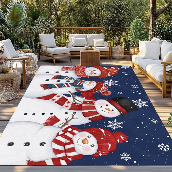 Outdoor Rug, Christmas Snowman Snowflakes Dark Blue Indoor Area Rug Outdoor Carpet RV Camping Rugs 3x5ft Winter Falling Snow Outside Mat for Patio Picnic Porch Deck Balcony Backyard