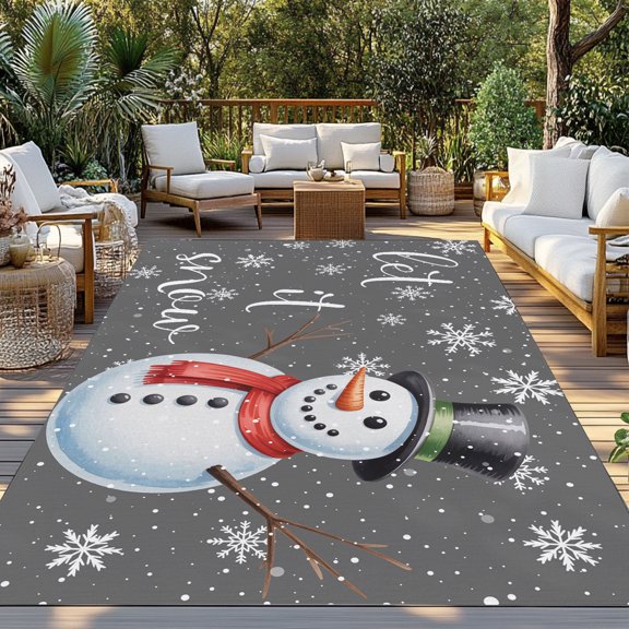 Outdoor Rug, Christmas Snowman Snowflakes Indoor Area Rug Outdoor Carpet RV Camping Rugs 3x5ft Winter Snow on Gray Outside Mat for Patio Picnic Porch Deck Balcony Backyard