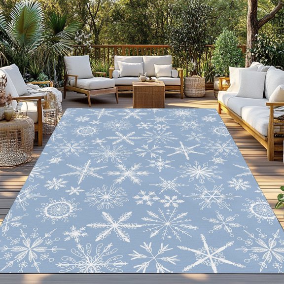 Outdoor Rug, Christmas Winter Snowflakes on Blue Indoor Area Rug Outdoor Carpet RV Camping Rugs 3x5ft White Falling Snow Outside Mat for Patio Picnic Porch Deck Balcony Backyard