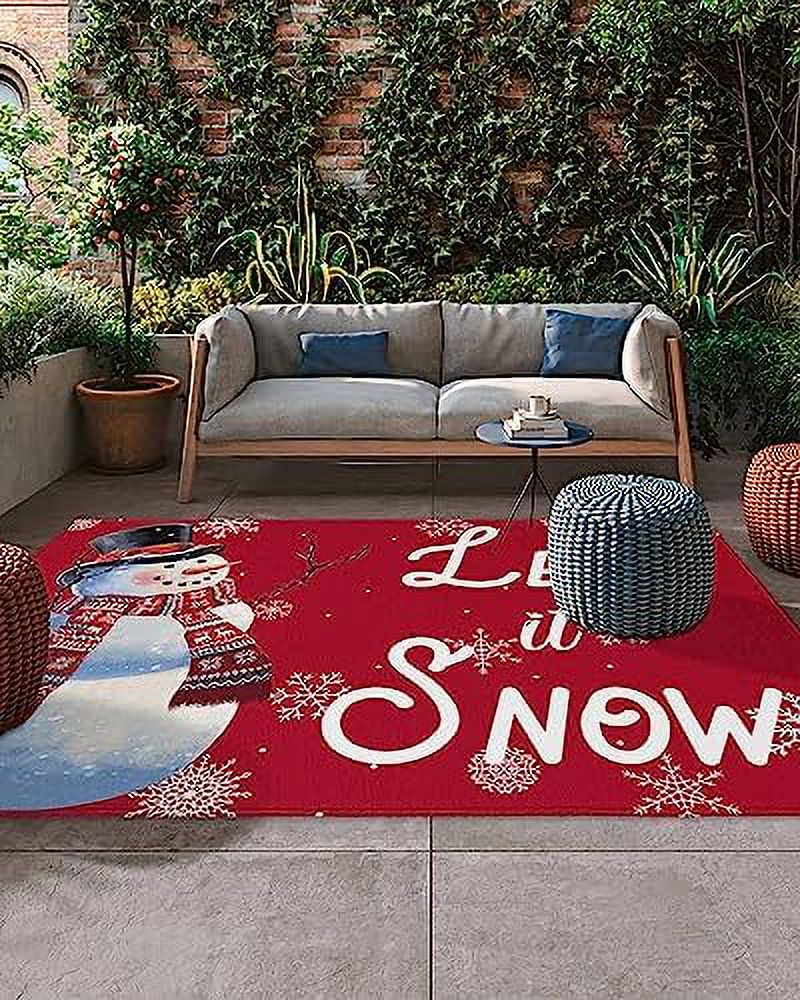 Outdoor Rug Christmas Xmas Buffalo Plaid Tree Elk Retro Linen Indoor