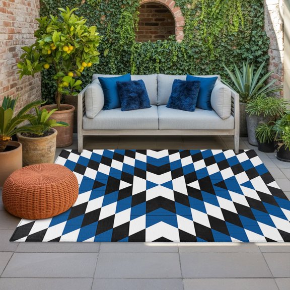 Outdoor Rug, Classic Aztec Texture Pattern Indoor Area Rug Outdoor Carpet RV Camping Rugs 4x6ft Abstract Geometric Outside Mat for Patio Picnic Porch Deck Balcony Backyard