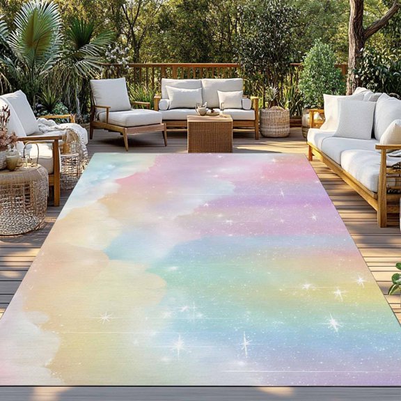 Outdoor Rug, Colorful Cloud Rainbow Indoor Area Rug Outdoor Carpet RV Camping Rugs 3x5ft Dreamy Cloud Sky Star Outside Mat for Patio Picnic Porch Deck Balcony Backyard