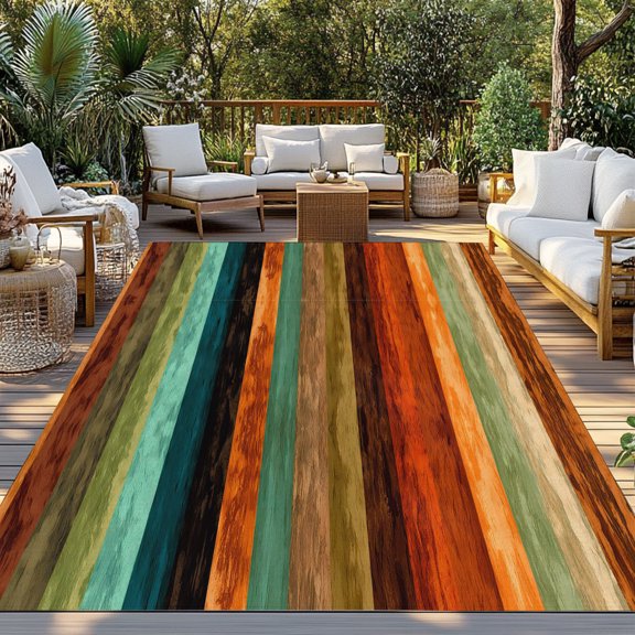 Outdoor Rug, Colorful Ripple Gradient Indoor Area Rug Outdoor Carpet RV Camping Rugs 3x5ft Watercolor Boho Style Outside Mat for Patio Picnic Porch Deck Balcony Backyard