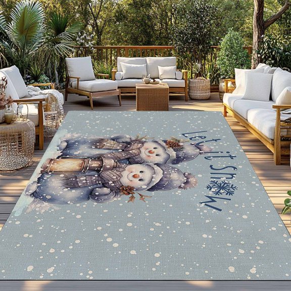 Outdoor Rug, Cute Snowman Merry Christmas Indoor Area Rug Outdoor Carpet RV Camping Rugs 3x5ft Winter Snow on Gray Outside Mat for Patio Picnic Porch Deck Balcony Backyard