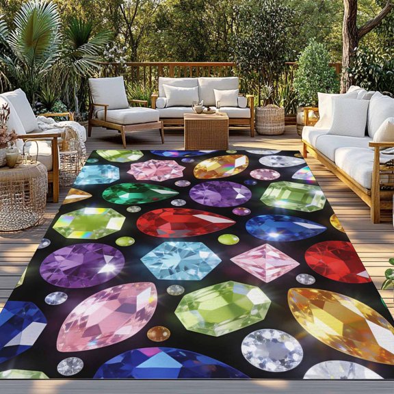 Outdoor Rug, Dreamy Gemstone Colorful Indoor Area Rug Outdoor Carpet RV Camping Rugs 3x5ft Abstract Geometric Outside Mat for Patio Picnic Porch Deck Balcony Backyard