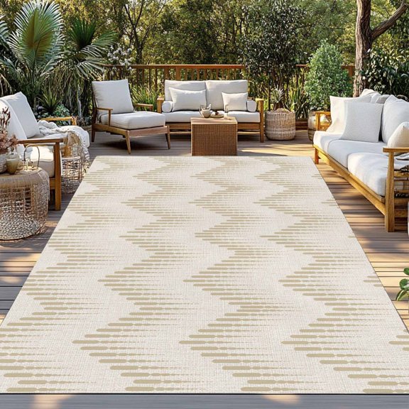 Outdoor Rug, Earth Tones Halftone Zigzag Indoor Area Rug Outdoor Carpet RV Camping Rugs 3x5ft Retro Sand Background Outside Mat for Patio Picnic Porch Deck Balcony Backyard