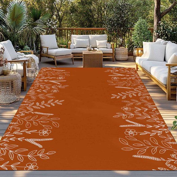 Outdoor Rug, Farm Wild Flower Wheat Ear Indoor Area Rug Outdoor Carpet RV Camping Rugs 3x5ft Pastoral Leaf Orange Back Outside Mat for Patio Picnic Porch Deck Balcony Backyard