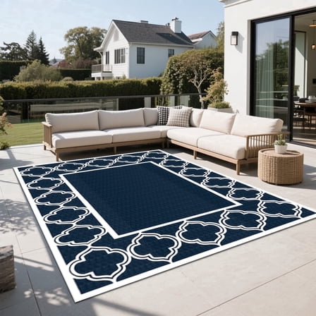 Kzaei Waterproof Outdoor Rug, 4'x6' Reversible Plastic Camping Area Rugs, Blue & White
