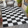 thumbnail image 1 of Outdoor Rug - Folded Design - Recycled Plastic Mat for Patio, Camping, Beach, Balcony, Porch, Deck - Weather, Water, Stain, Lightweight, Fade and UV Resistant - California - Black & White, 1 of 5