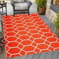 thumbnail image 1 of Outdoor Rug - Folded Design - Recycled Plastic Mat for Patio, Camping, Beach, Balcony, Porch, Deck - Weather, Water, Stain, Lightweight, Fade and UV Resistant - Miami - Orange & White, 1 of 5