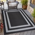thumbnail image 1 of Outdoor Rug - Folded Design - Recycled Plastic Mat for Patio, Camping, Beach, Balcony, Porch, Deck - Weather, Water, Stain, Lightweight, Fade and UV Resistant - Paris- Black & Gray, 1 of 5