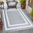 thumbnail image 1 of Outdoor Rug - Folded Design - Recycled Plastic Mat for Patio, Camping, Beach, Balcony, Porch, Deck - Weather, Water, Stain, Lightweight, Fade and UV Resistant - Paris- Gray & White, 1 of 5